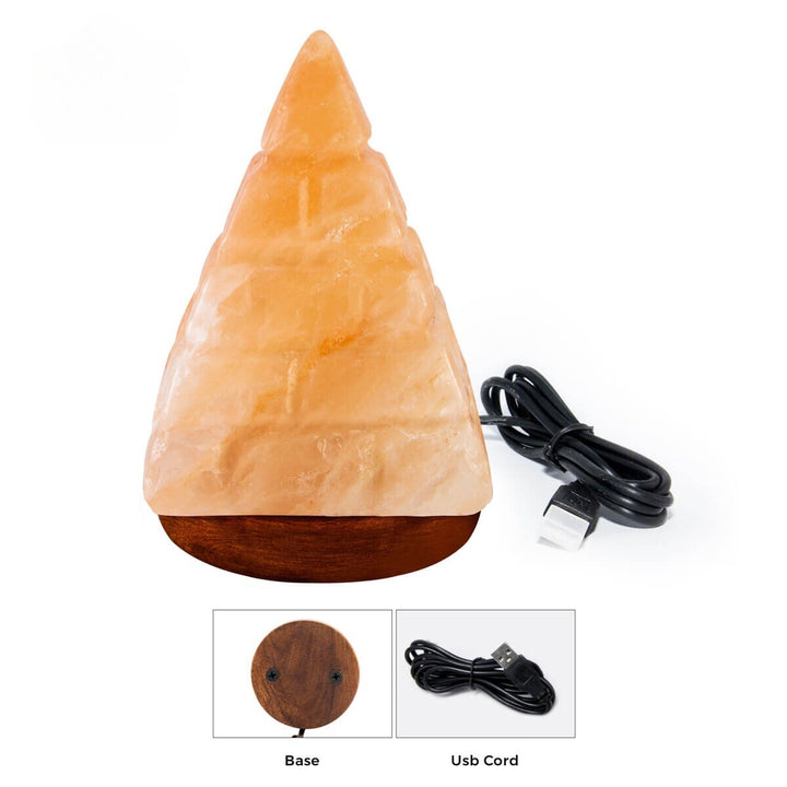 Lined Pyramid Shape USB Lamp with Multicolored LED Bulb (Himalayan Rock Salt) My Store