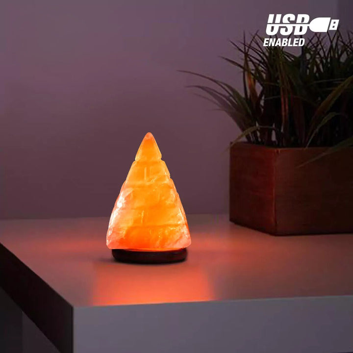 Lined Pyramid Shape USB Lamp with Multicolored LED Bulb (Himalayan Rock Salt) My Store