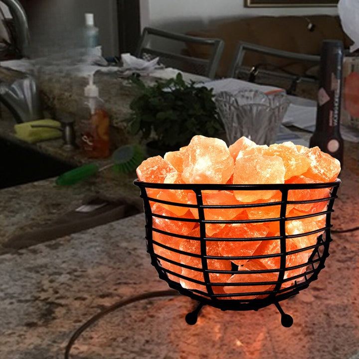 Bowl Shape Metal Basket Lamp with Salt Chunks – Natural Air Purifier My Store